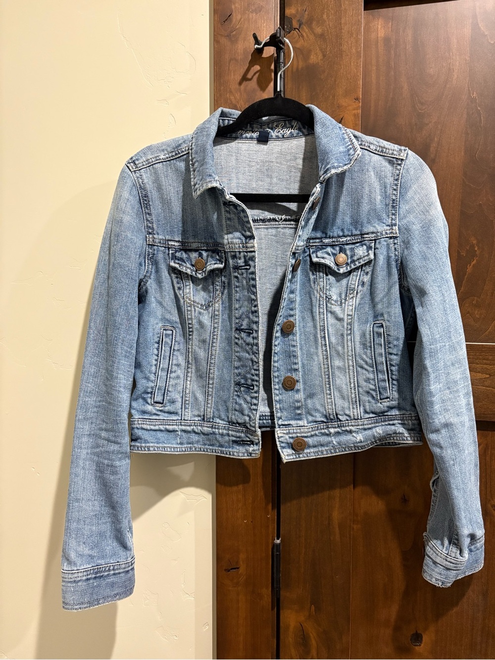 American Eagle Outfitters Light Blue Cropped Denim Jacket